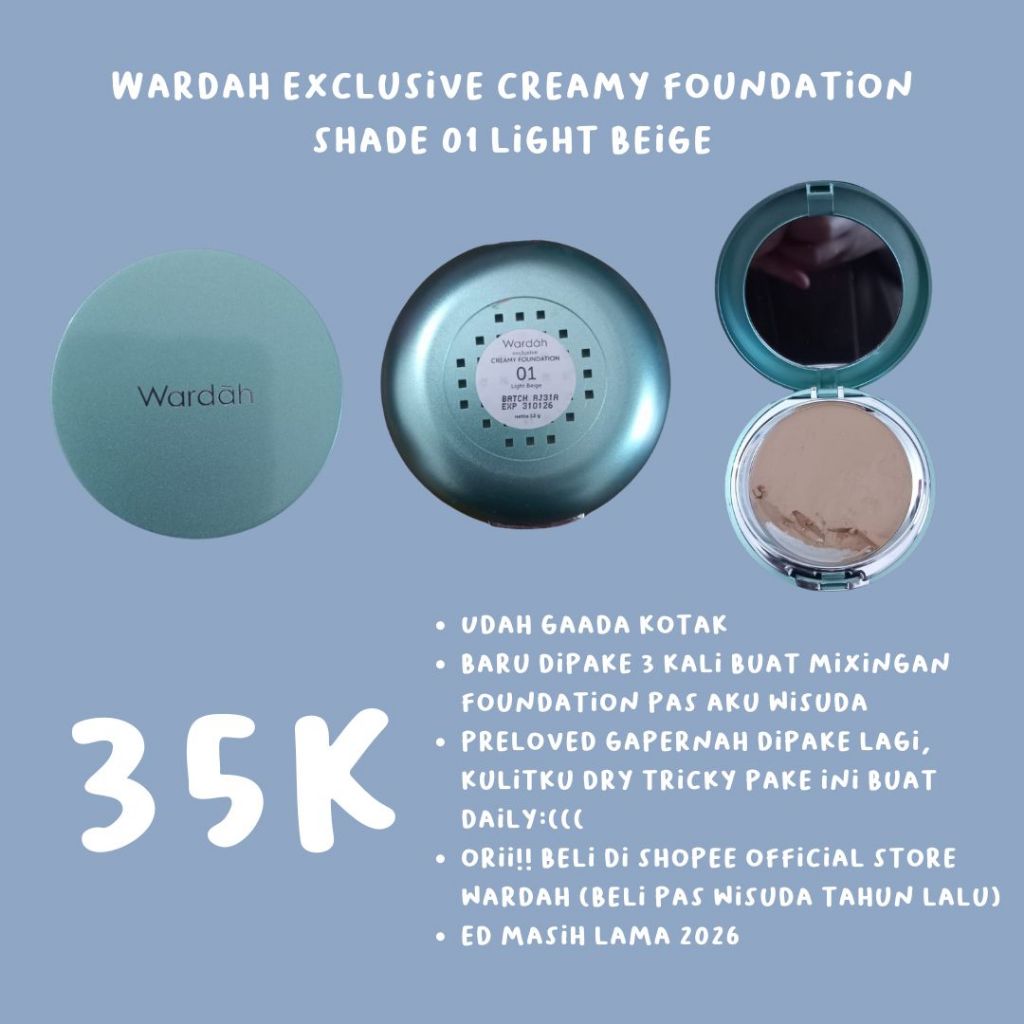 Wardah exclusive creamy foundation shade 01 light beige