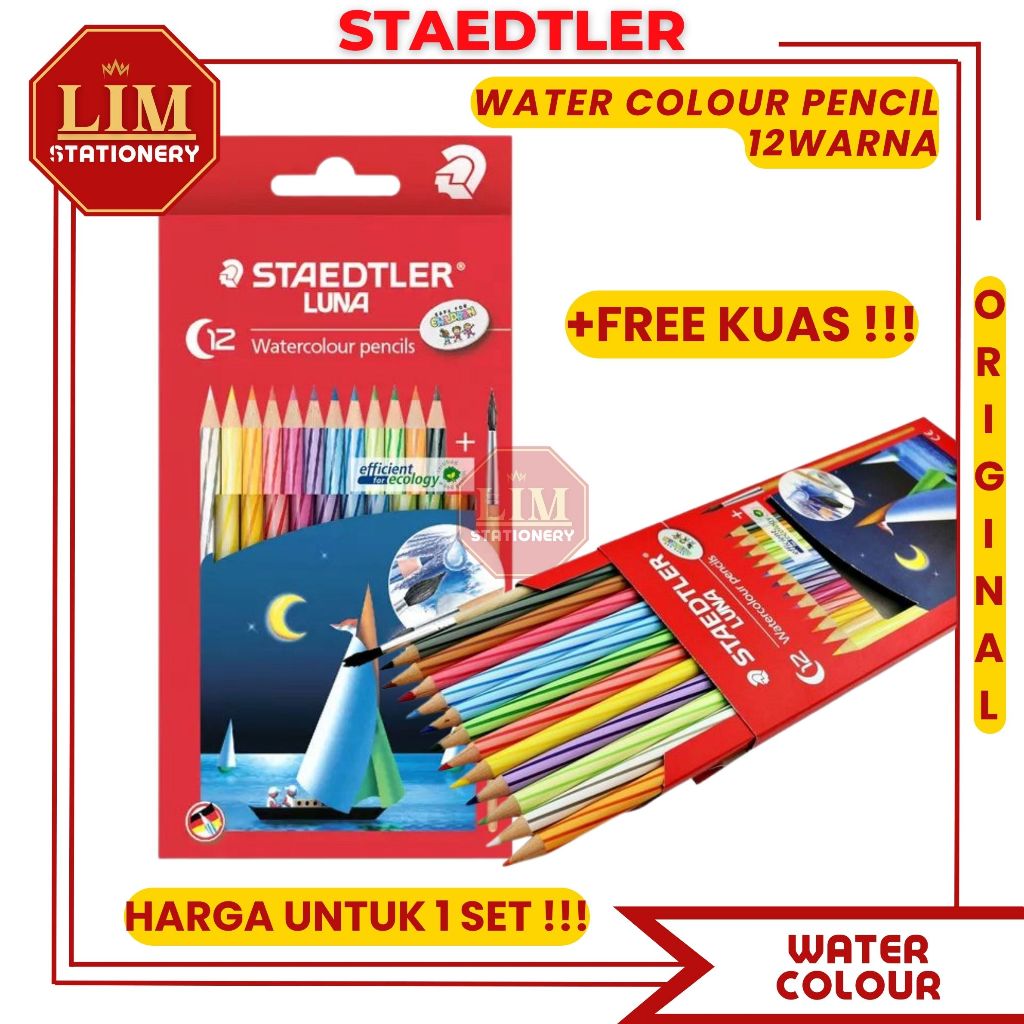 

Pensil Warna Staedler Luna Panjang Aquarel 12 Warna - Water Colour FREE KUAS