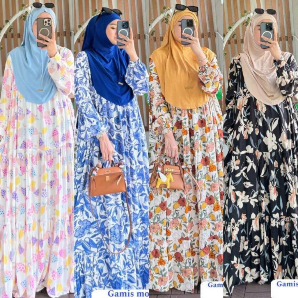 lavanya set bergo gamis rayon motif gamis daily adem