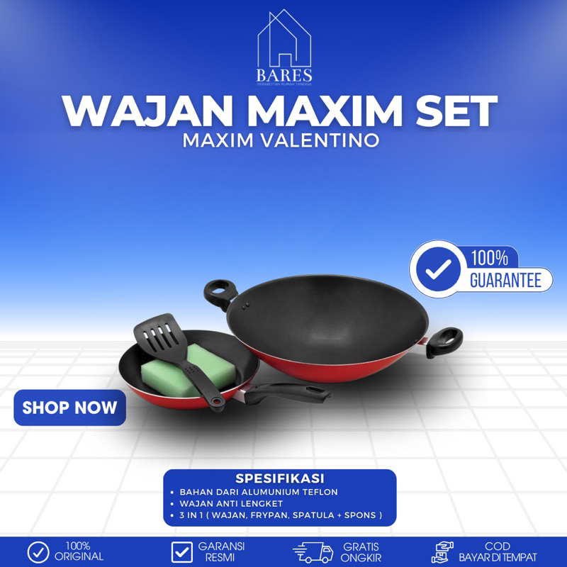 Maxim Valentino Set Wajan Penggorengan Teflon Anti Lengket + Spatula + Sponge