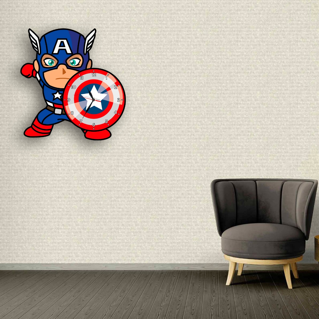 Jam Dinding Pola Unik Design Captain America Free Vintage Box + Baterai Aio.official