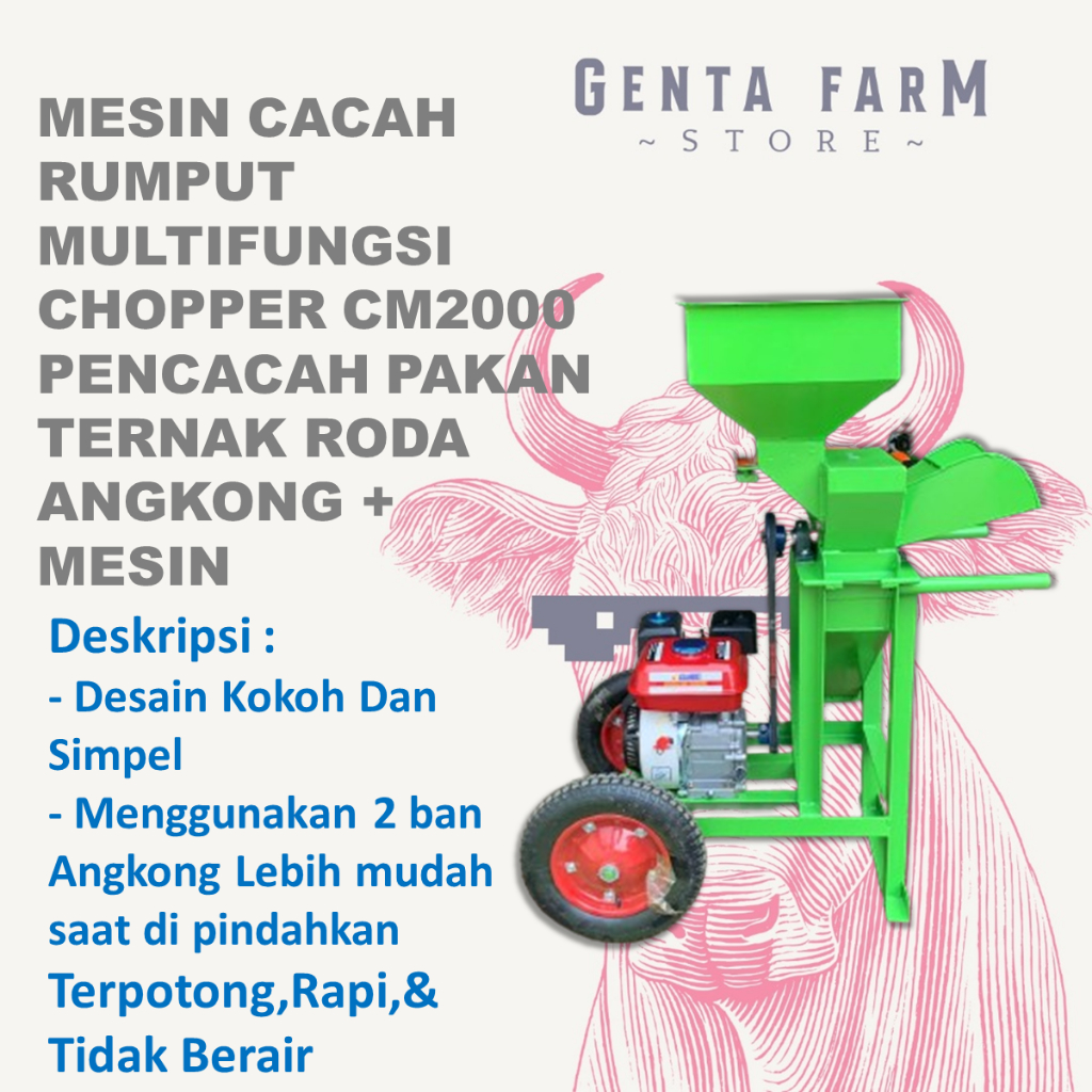 Mesin Cacah Rumput Multifungsi Chopper CM2000 Pencacah Pakan Ternak Roda Angkong + MESIN