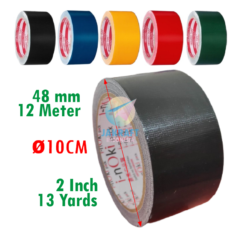 

(1 Roll) Lakban Kain Duct Cloth Tape INOKI 2" Inch 48 mm x 12 Meter (13 Yards) Hitam Black / Biru Blue / Merah Red / Kuning Yellow / Hijau Green Koleksi Warna Lengkap
