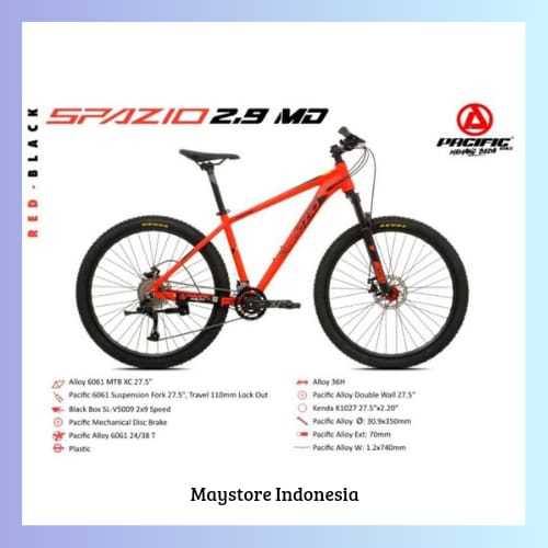 SEPEDA MTB 27,5 PACIFIC SPAZIO 2.9 MD ALLOY FORKLOCK SUSPENTION MURAH,SEPEDA READY SIAP KIRIM - BERG