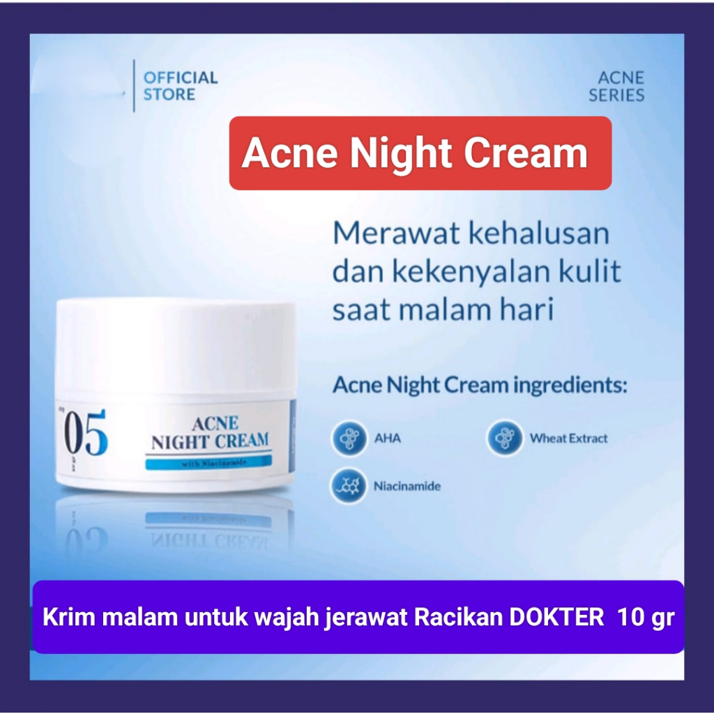 Acne Night Cream 10gr kosmetik skincare cream perawatan skin care krim malam wajah jerawat menghilan