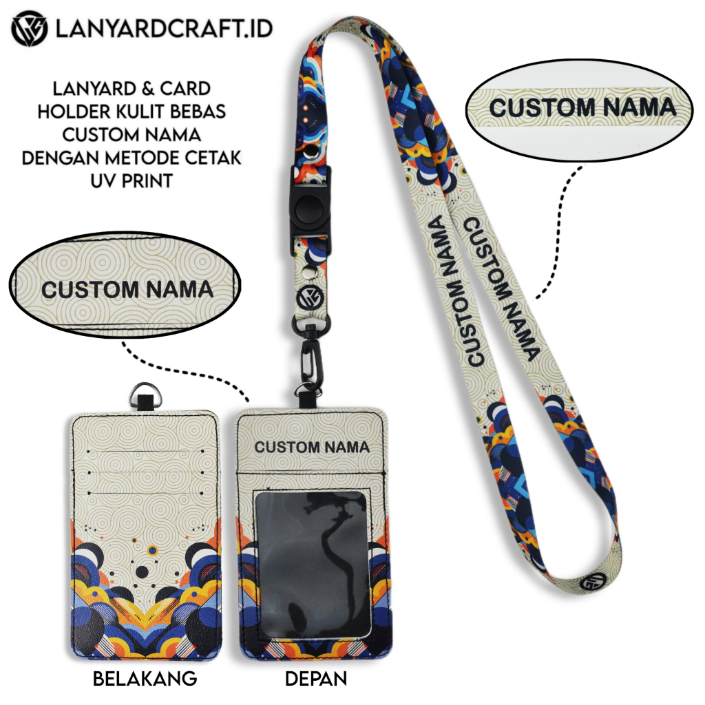 

V4 Id Card Holder Leather Custom + Lanyard Custom Nama Abstract Series Gantungan Tali Lanyard Holder Id Card Kulit UV Print