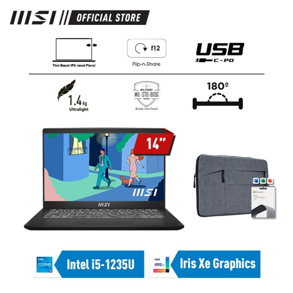 MSI Modern 14-1286 Intel Core i5-1235U 16GB 512GB IrisXe 14"FHD OHS W11
