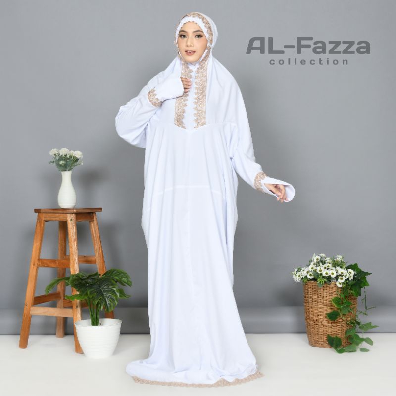 Mukena Terusan Dewasa Katun Micro Putih Renda Mewah