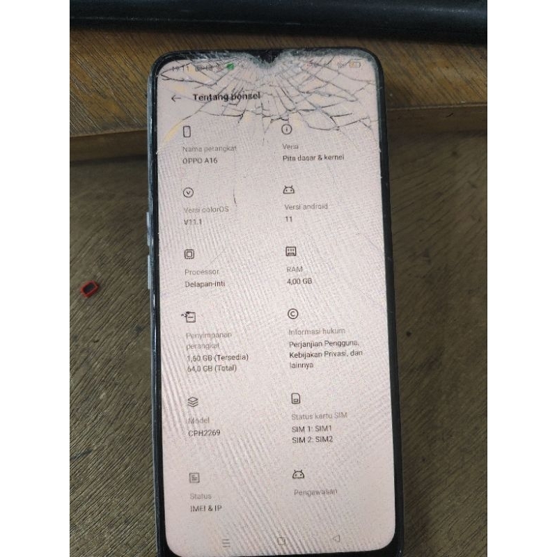 lcd oppo a16 ori copotan minus kaca depan pecah