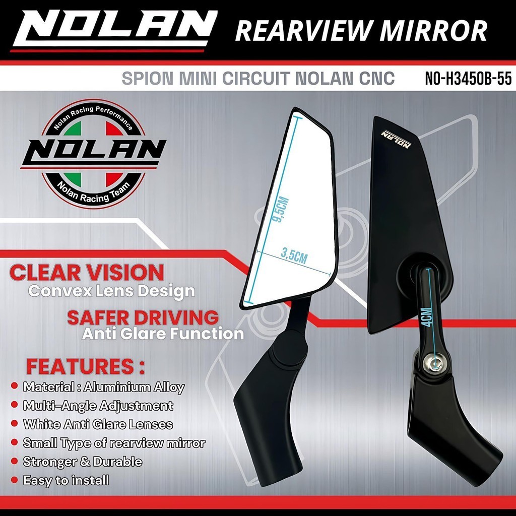 Spion NOLAN Mini Circuit Spion MINI Motor Bahan aluminium CNC Kaca Putih vario 160 vario 125 vario15