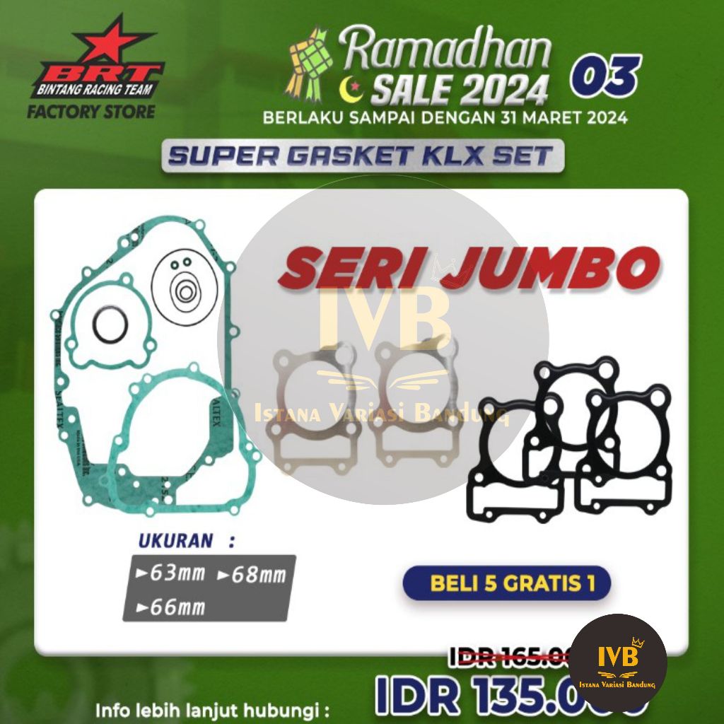 Super Gasket Full Set Bore Up BRT Paking Blok KLX 150 (Original)