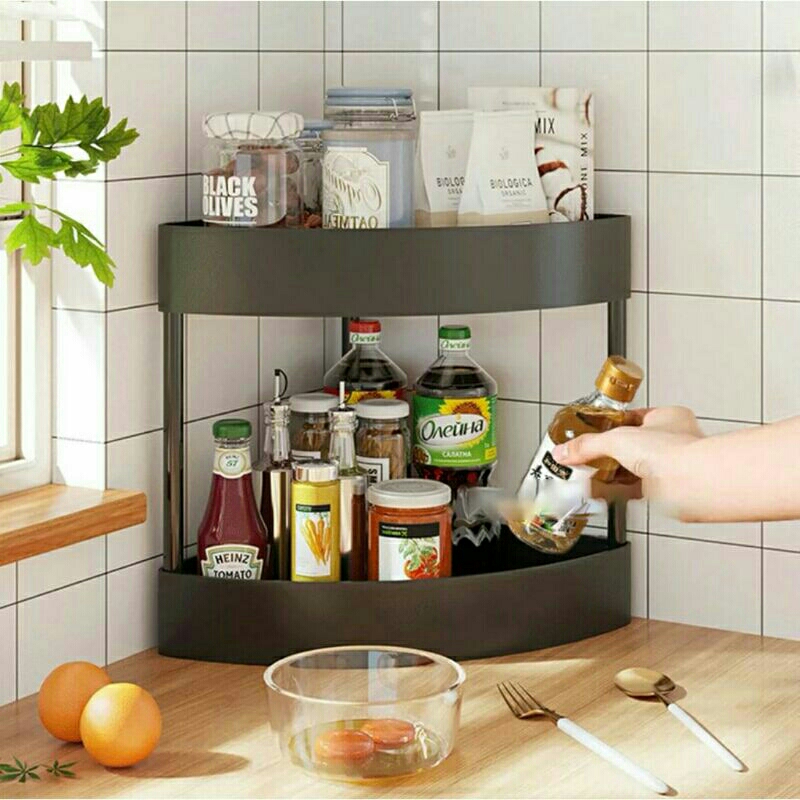 Rak Susun 2 Tingkat Sudut Triangle Segitiga / Rak Plastik Serbaguna Dapur Toilet Kosmetik Portable R