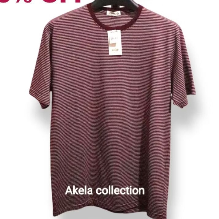 T-shirt Kaos Oblong Pria COLE Lengan Pendek Merah Garis-garis Original