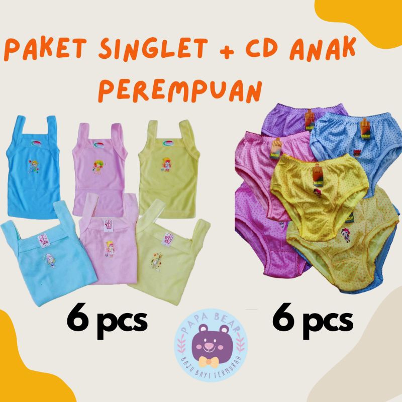 PAKET HEMAT 6 PCS SINGLET TANKTOP ANAK PEREMPUAN + 6 PCS CD ANAK PEREMPUAN