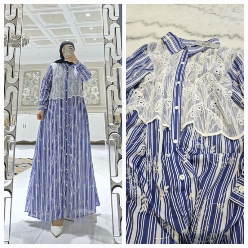 Gamis Exclusive katun Bordir premium mix tile bordir ori By Edness Kayla