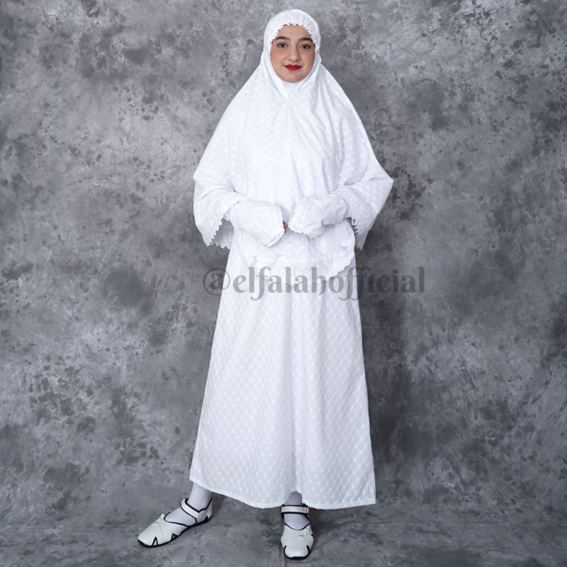 Gamis Umroh Wanita Set Lengkap Bahan Katun Putih Bordir