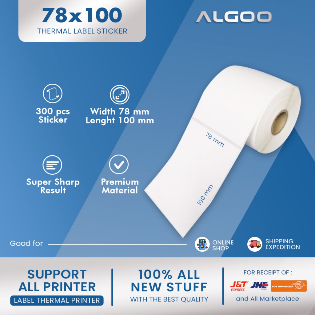 

ALGOO Stiker Thermal Label Barcode 78x100mm - Roll Isi 300 pcs