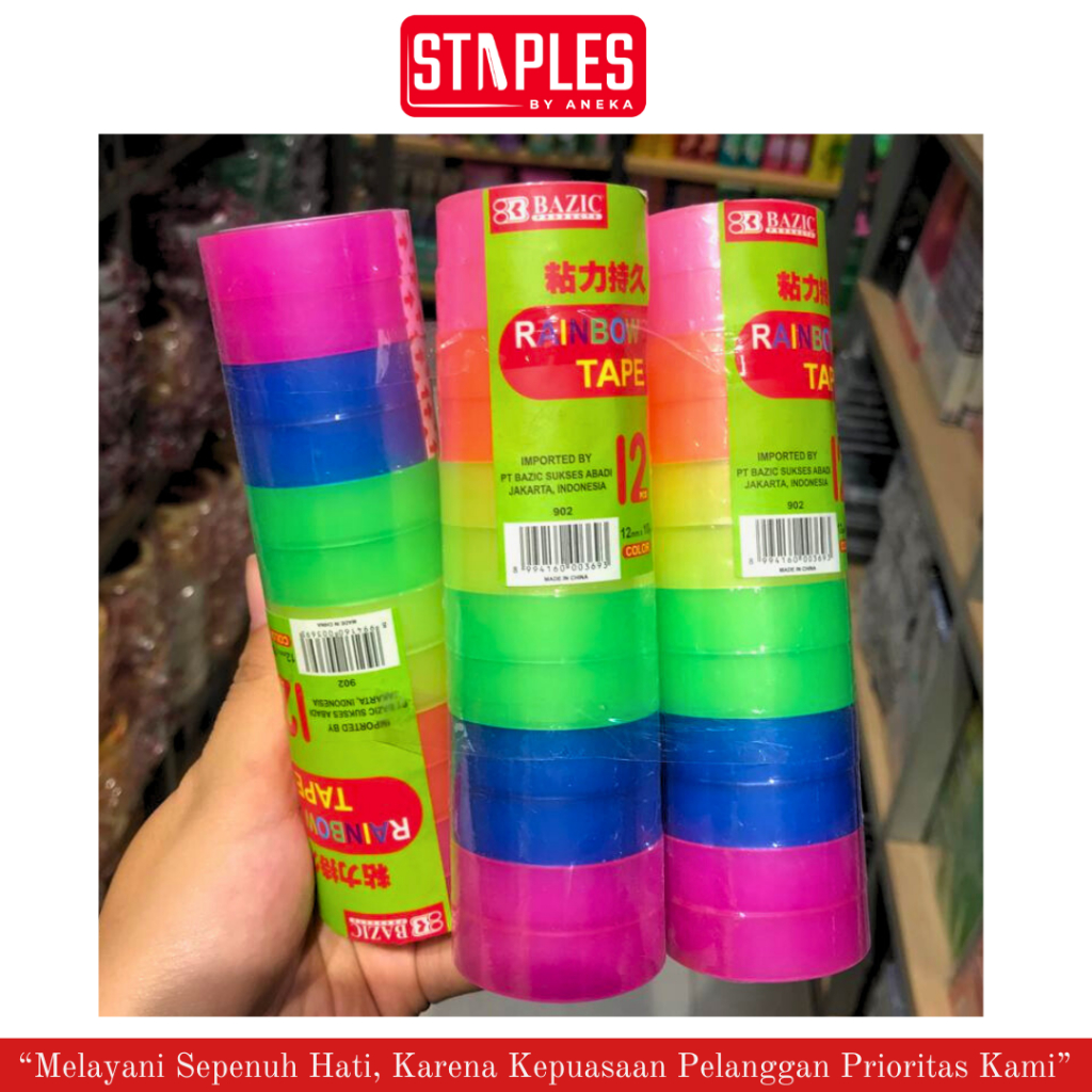 

Bazic Rainbow Tape 12 902 / Isolasi Desk Tape Rainbow 1Tabung / Isolasi Warna-Warni / Isolasi kado