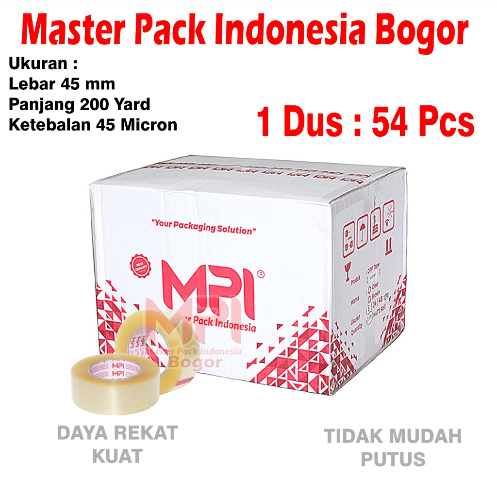 

1 Dus / 54 Pcs - Lakban Bening MPI 45 mm x 200 yard - Lakban Packing - Master Pack Indonesia Bogor