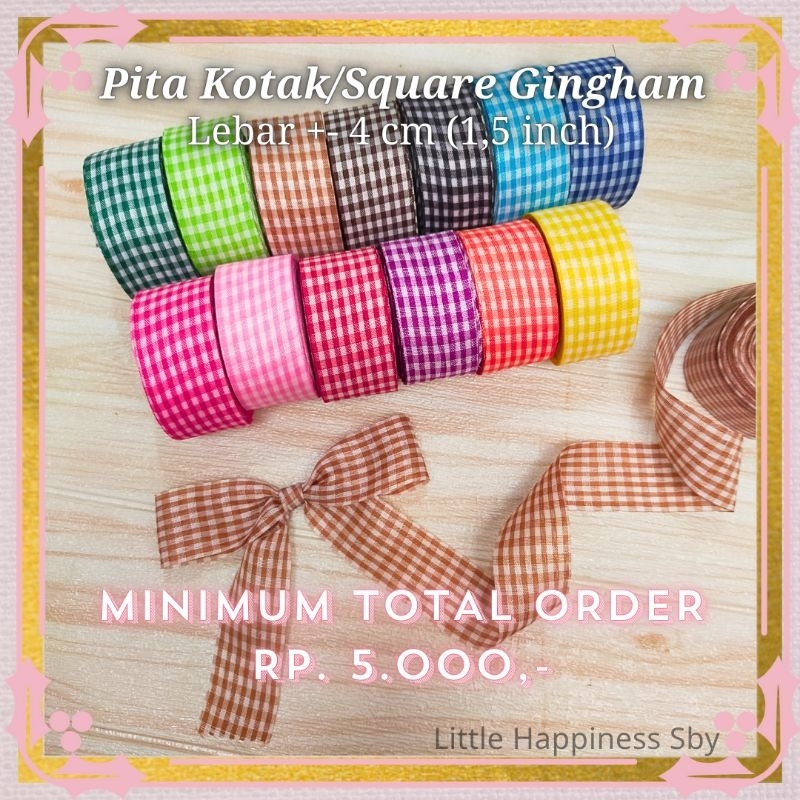 

(MINIMUM TOTAL ORDER Rp. 5000) TERMURAH! (Ecer Meteran) Pita kotak square gingham 4cm buket bunga dekor jepit prakarya