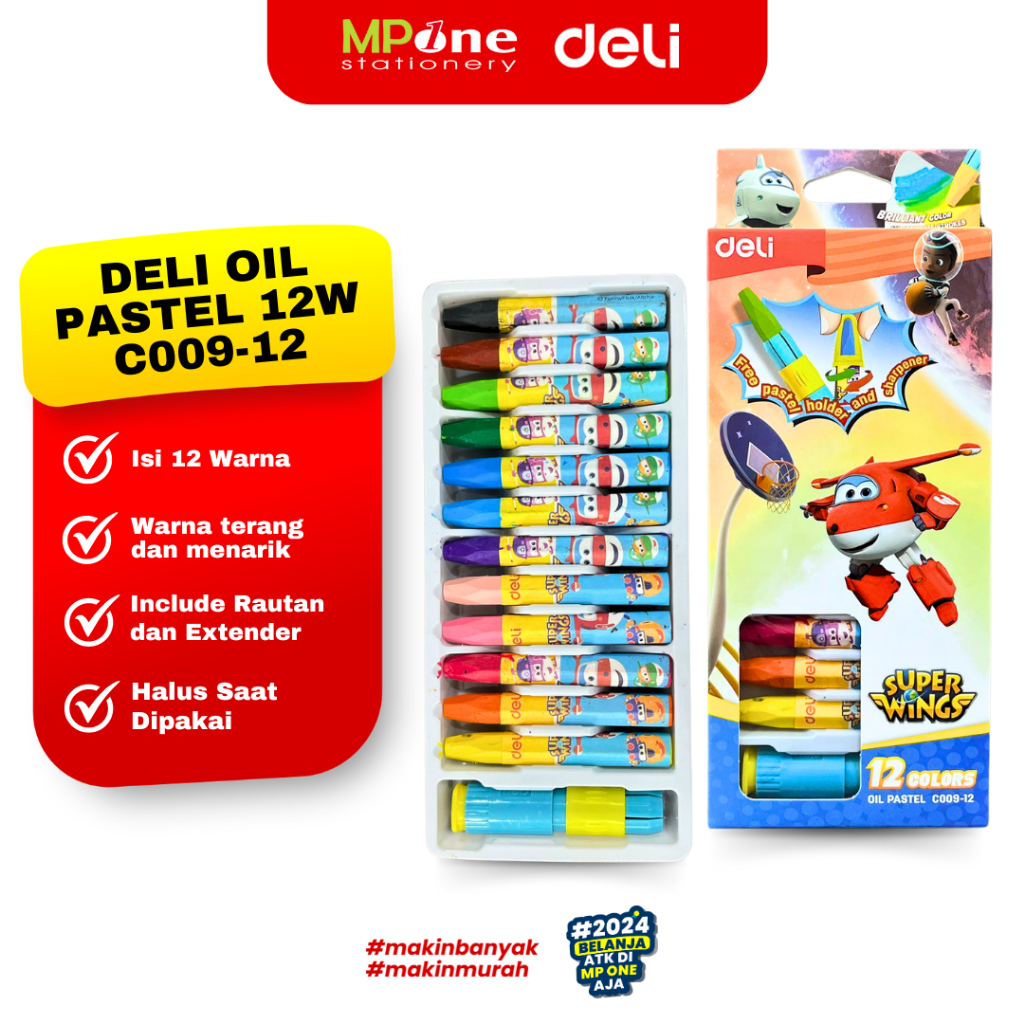 

Deli Oil Pastel 12 Warna Super Wings C009 / Crayon Warna Free Rautan Crayon / Krayon 12 Warna Deli C009