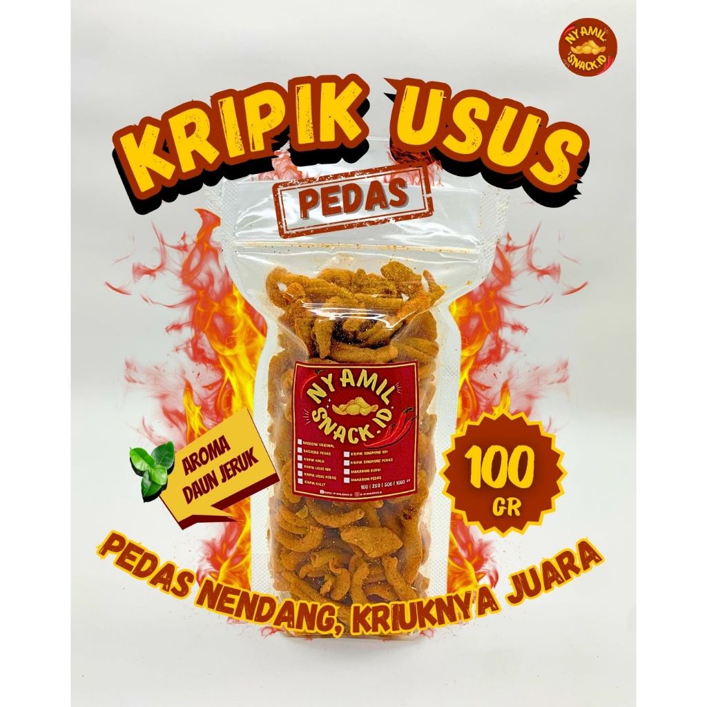 

NYAMIL SNACK KERIPIK USUS PEDAS GURIH DAUN JERUK Makanan Ringan Snack 100 gr