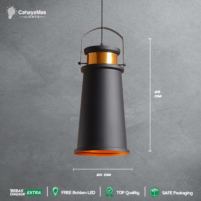 Lampu Hias Gantung Cafe / Bar / Dapur / Ruang Makan Industrial Vintage Minimalist Hitam FULLSET