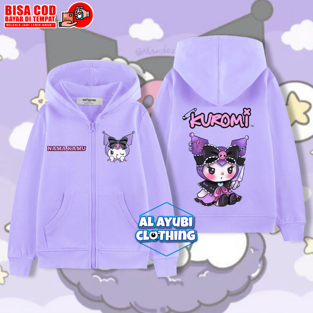 Jaket Hoodie Zipper Anak Kuromi Perempuan / Jaket Resleting GRATIS NAMA