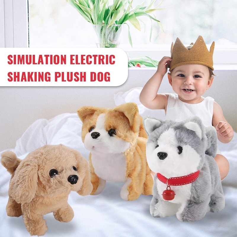Boneka Anjing Golden Retriever Elektrik - Mainan Simulasi Bergetar, Boneka Binatang Elektrik Anak