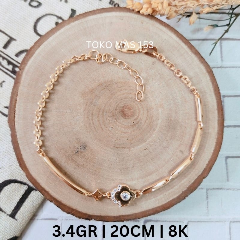WAJIB TANYA STOK Realpict Gelang Rantai Bunga Sambung Batang Emas Asli Kadar 375