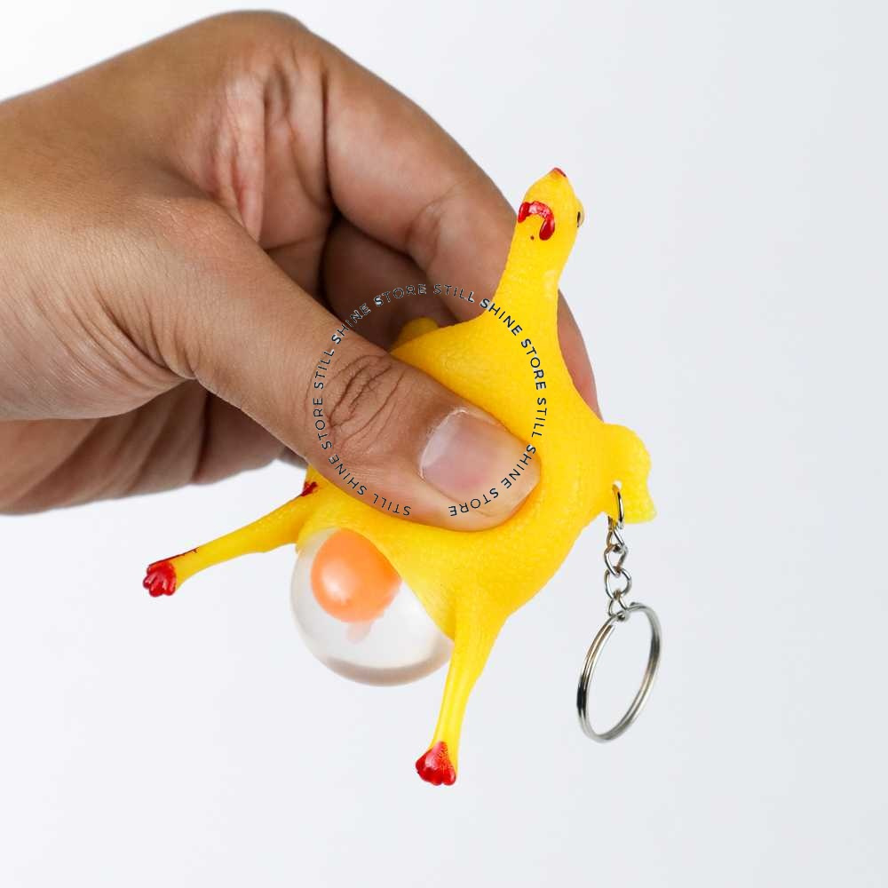 Gantungan Kunci Mainan Squisi Squishy Skuisi Model Ayam Bertelur Anti Stress Lucu