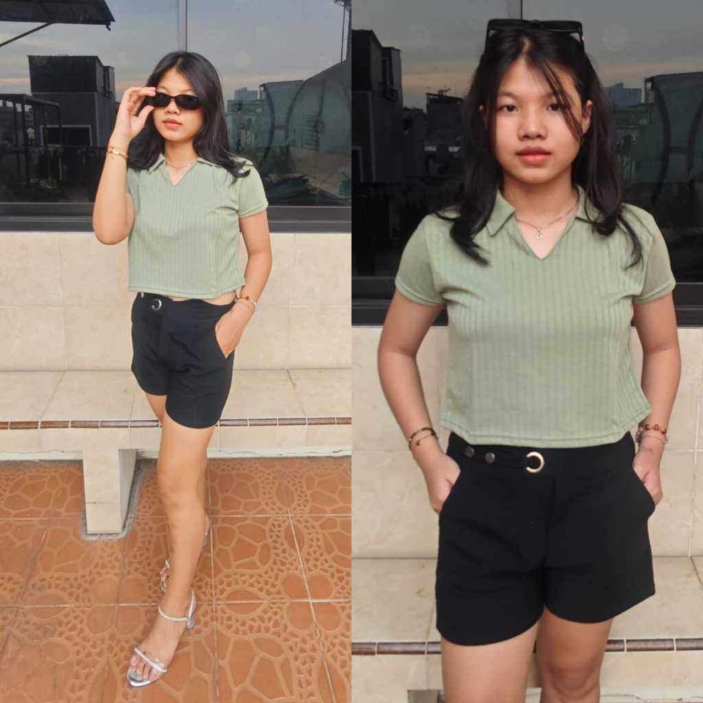 Kaos Wanita Laurine Crop Top Berkerah