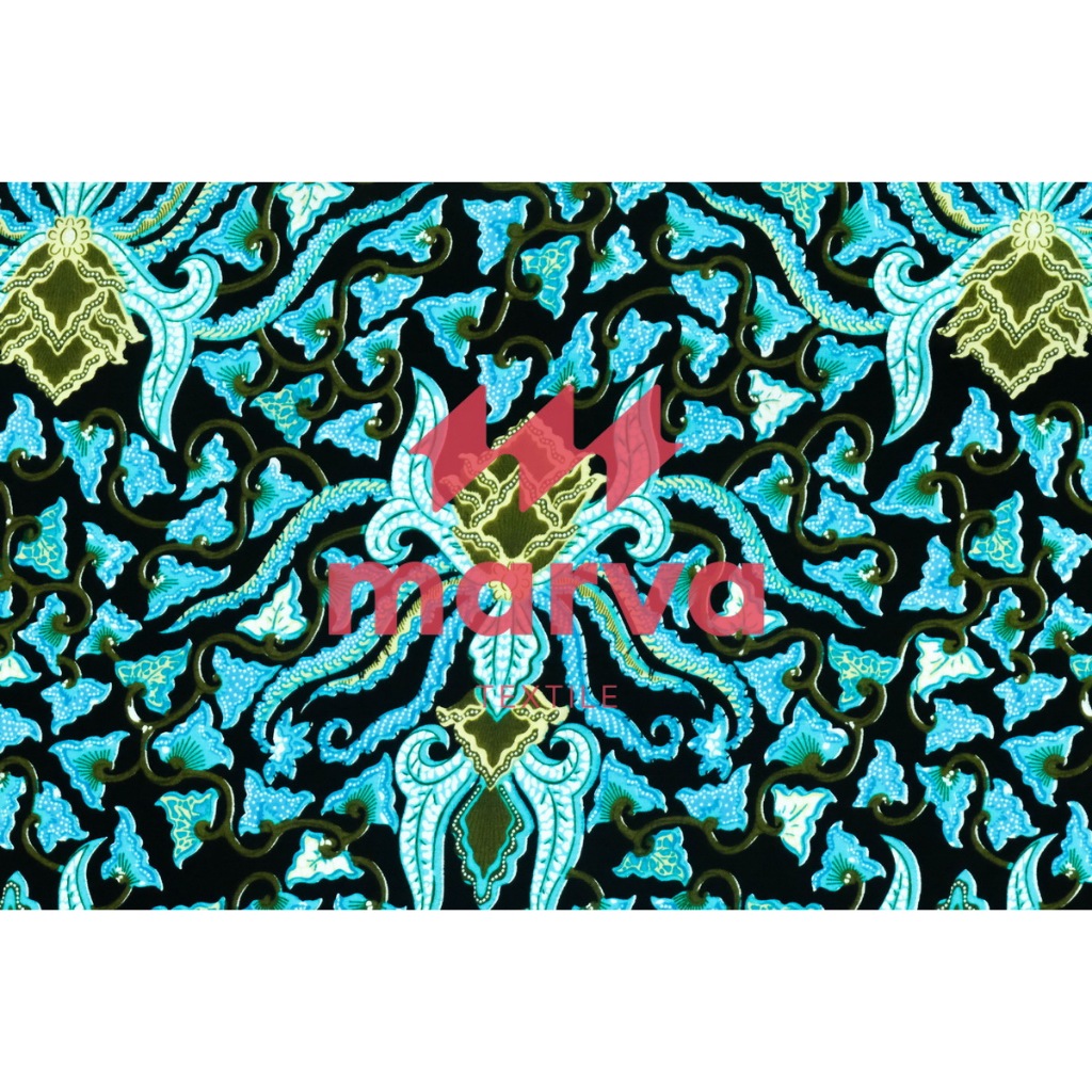 Kain Batik Meteran Premium Bahan 100% katun motif bunga biru muda by Marva textile