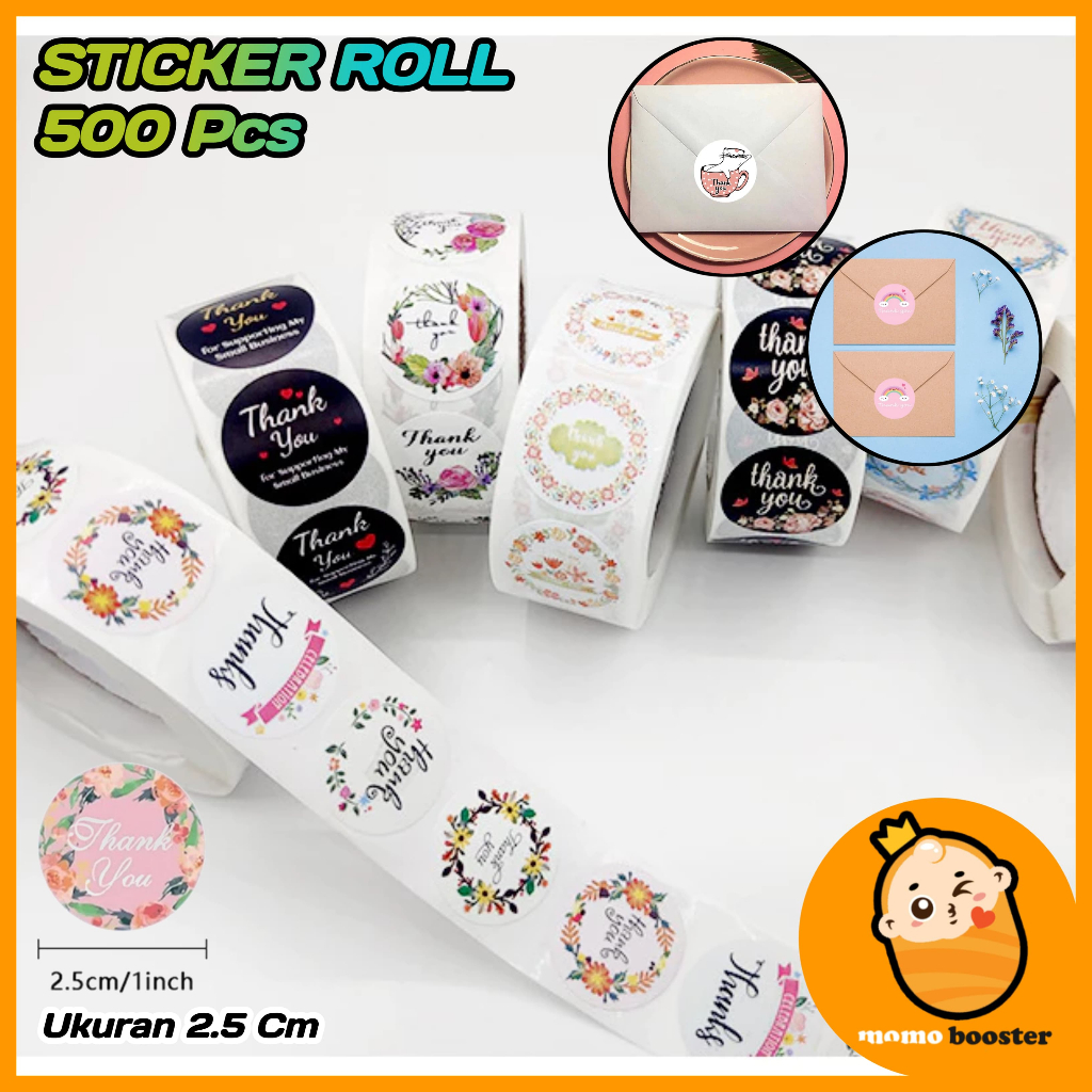 

MMBT Sticker Thank You Roll Isi 500 Pcs Stiker Terima Kasih Warna Self Adhesive Seal Label Roll Sticker Thank You 2.5Cm