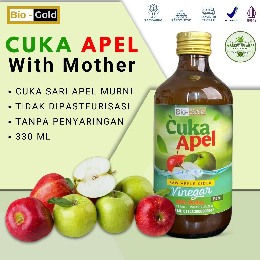 

Bio Gold Cuka Apel With Mother BPOM | Raw Apple Cider Vinegar | Sari Apel Utuh 330ml 100% Organik