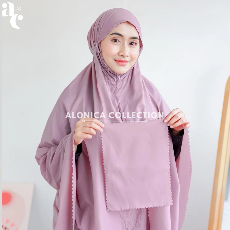 mhg ALONICA - Mukena Traveling Mini Alonica Parasut Korea Premium Resleting Dagu Free Sajadah dan