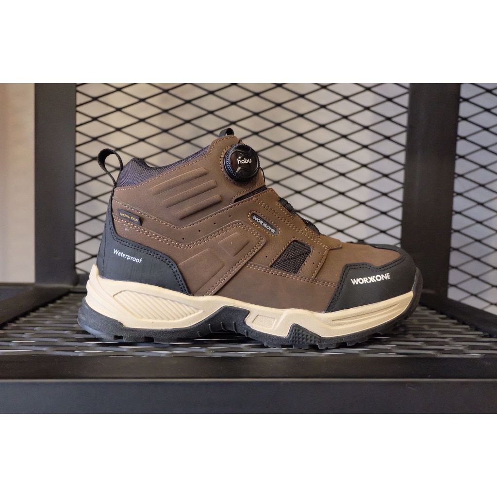 Sepatu Safety Pria Worx One 203 Brown / Black WaterProof - Worxone 203 Cokelat / Hitam Men's Safety 