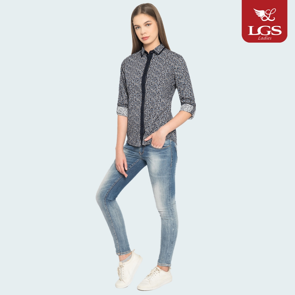 LGS Ladies - Kemeja Casual Wanita - Lengan Panjang - Motif Abstrak - Atasan Wanita - Kemeja Lengan P