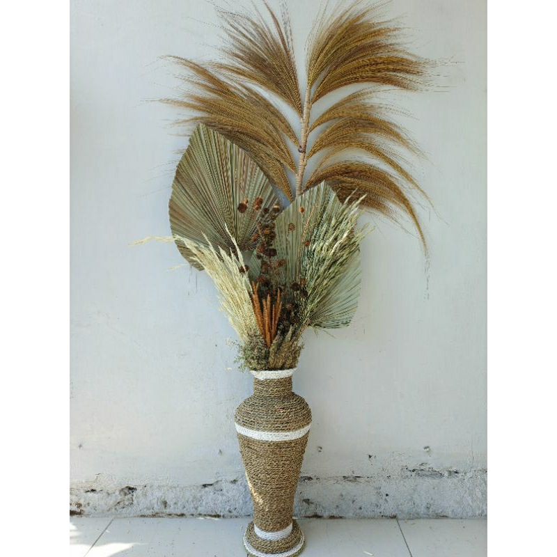 bunga dekorasi ruangan / bunga kering + vas bunga , homedecoration hiasan dinding