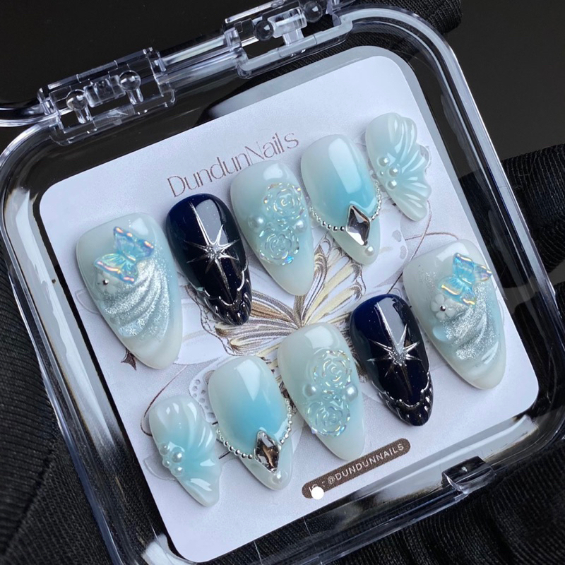 [ BACA SLIDE FOTO ] S37 Nail art wedding navy premium *FREE BOX | Premium nail wedding navy | press 