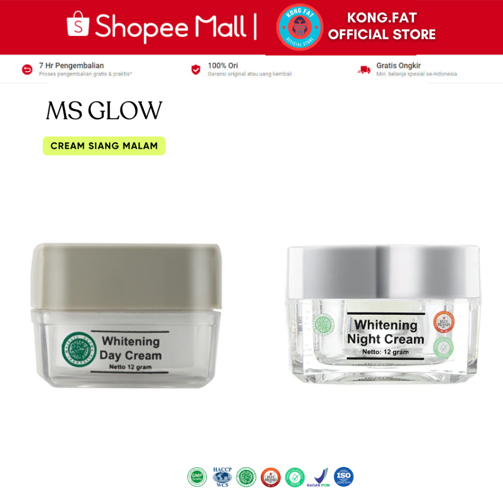 Ms Glow Cream Siang Malam Whitening - Acne - Luminous - White Cell Dna - Ultimate