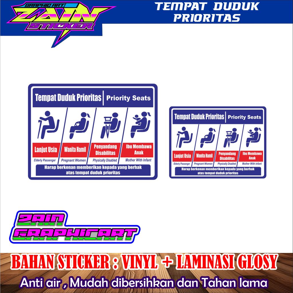 

tiker vinyl anti air KURSI / TEMPAT DUDUK PRIORITAS laminasi glossy