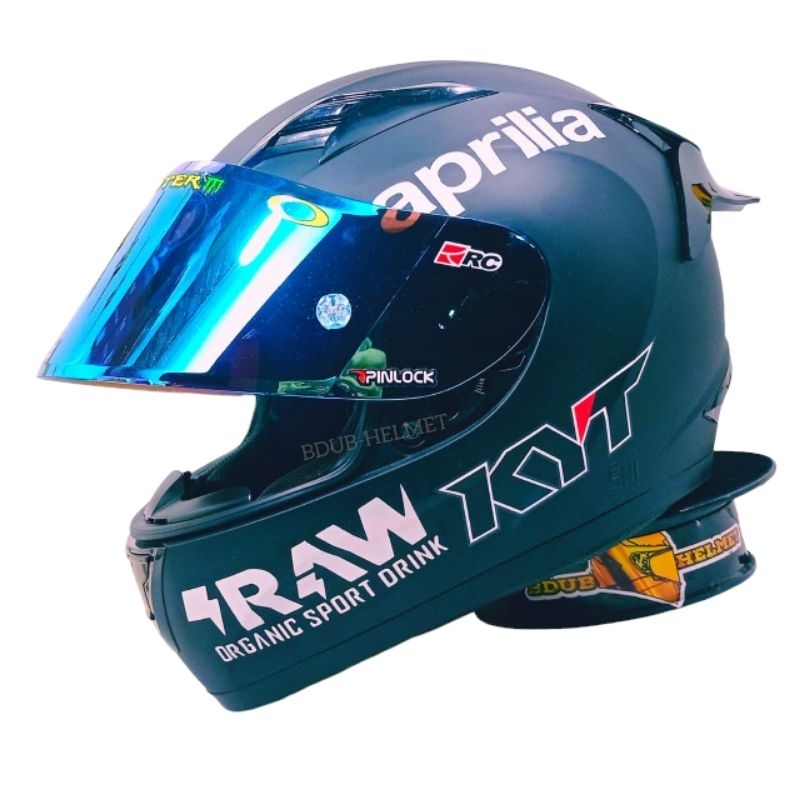 Helm KYT r10 black dof RAW paket ganteng original KYT