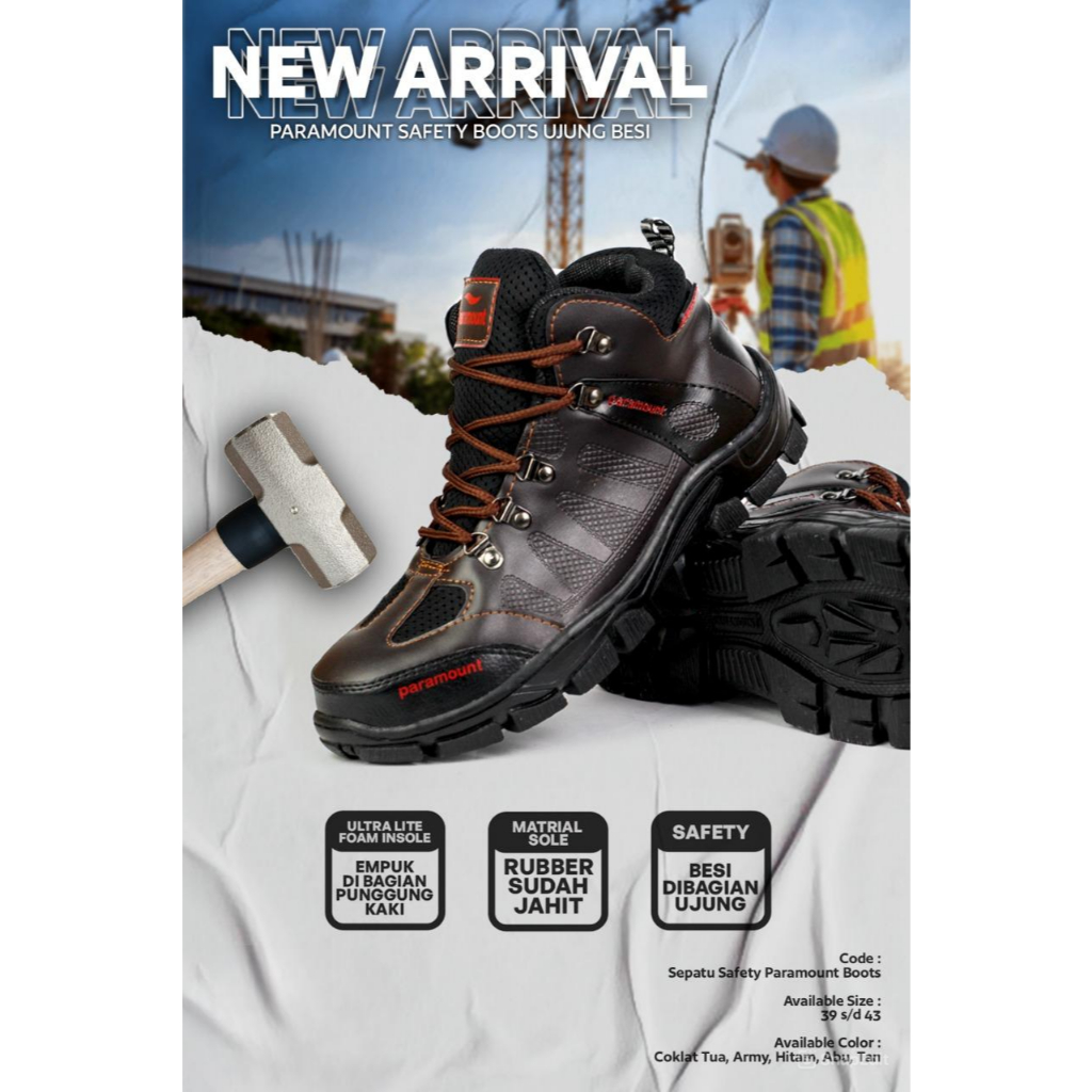 Sepatu Safety Sefty Safty Shoes Paramount Pria Kerja Lapangan Proyek Outdoor Original Anti Slip