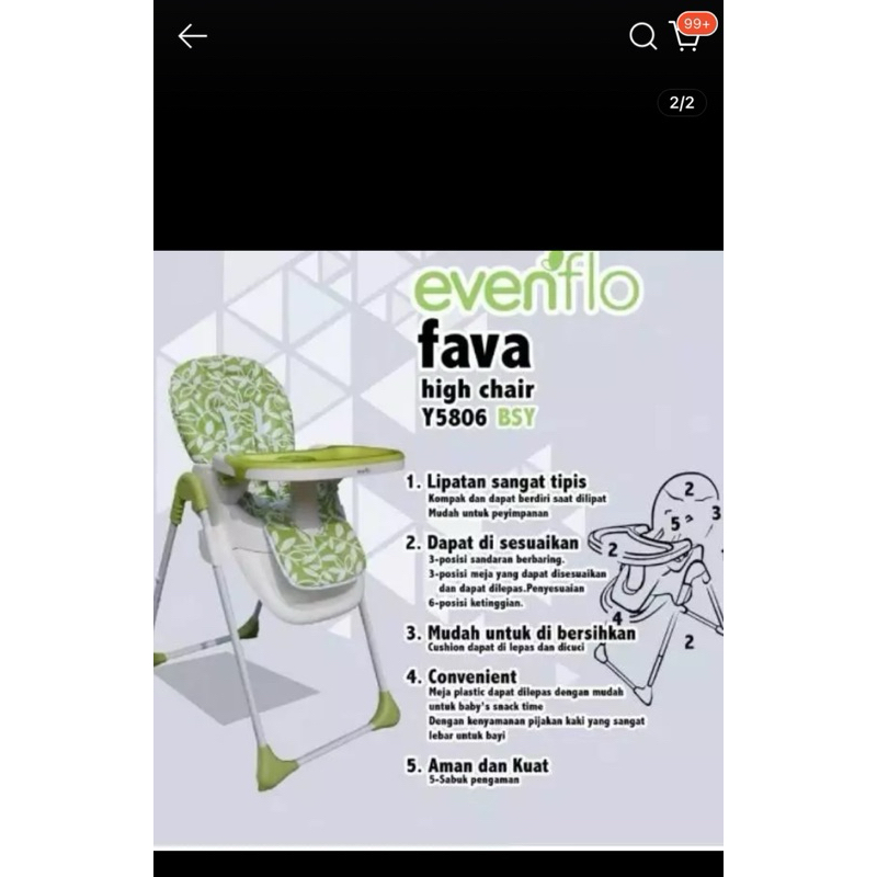 Babychair Cocolatte Evenflo/ Kursi Makan Bayi