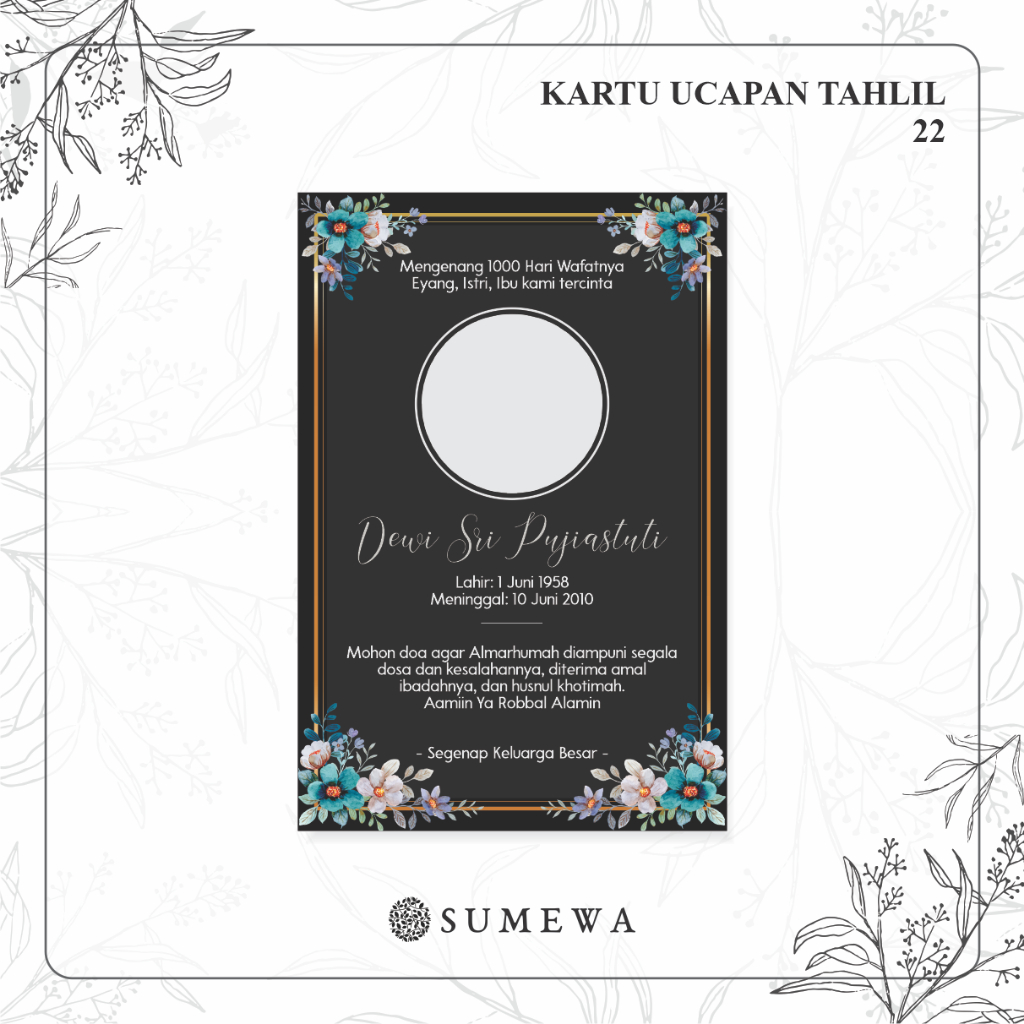 Kartu Ucapan Tahlilan / Kartu Ucapan Peringatan Meninggal 40 Hari / Kartu Ucapan Peringatan 1000 Har