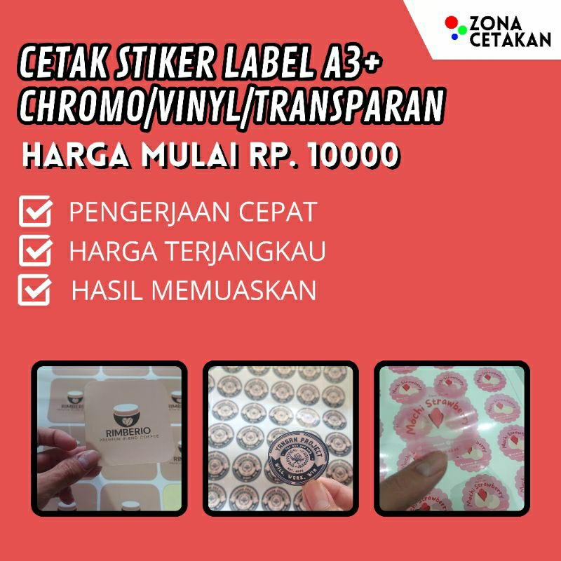 

Print stiker label custom | Bahan chromo/vinyl/transparan