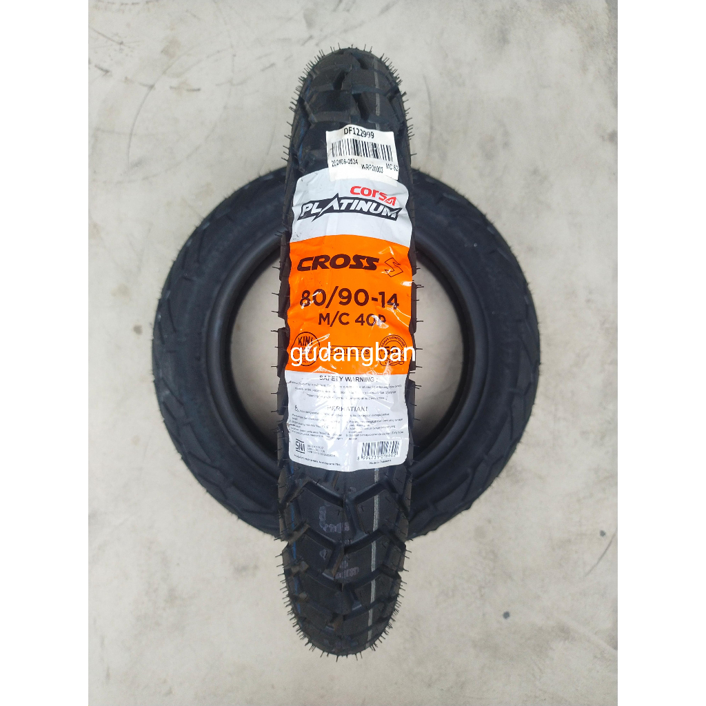 ( RING 14 ) CROSS S 80 / 90 - 14 CORSA PLATINUM Ban Luar Matic SEMI TRAIL TAHU TUBELESS FREE PENTIL