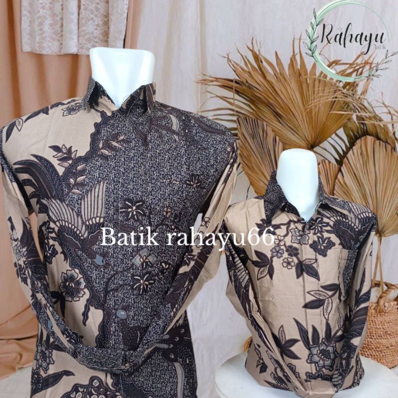 Batik couple ayah anak laki2 kemeja batik cream