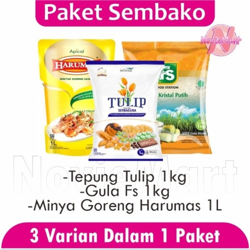 

Paket Sembako Murah Isi 3 Varian Gula Fs 1kg Minyak Goreng Harumas 1L Dan Tepung Tulip Kemasan 1kg